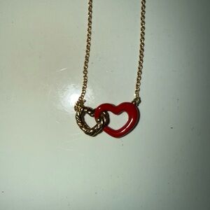 David Yurman Gold and Red Heart Necklace with diamonds..
